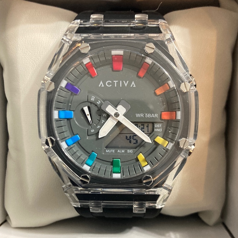 Activa Men's 44.2mm
Watch Black silicon band/clear face Rainbow ACW2100-005